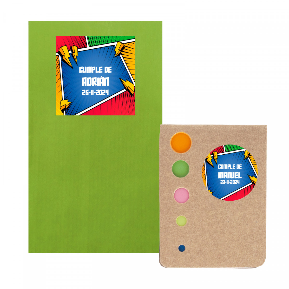 Blocco note Post-it con busta in kraft verde e adesivi personalizzati