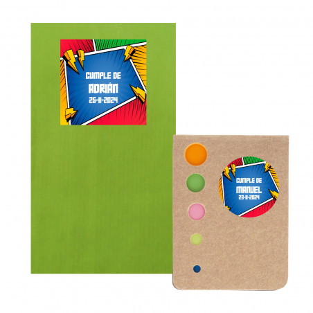 Blocco note Post-it con busta in kraft verde e adesivi personalizzati