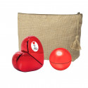 Necessaire in juta con profumatore e balsamo labiale con adesivo personalizzato da regalare