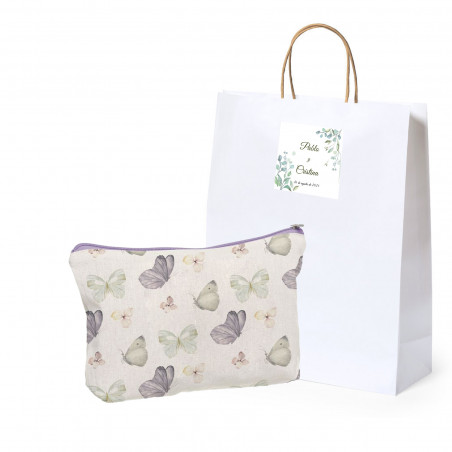 Necessaire di cotone con design di farfalle presentato in una borsa personalizzata da regalare