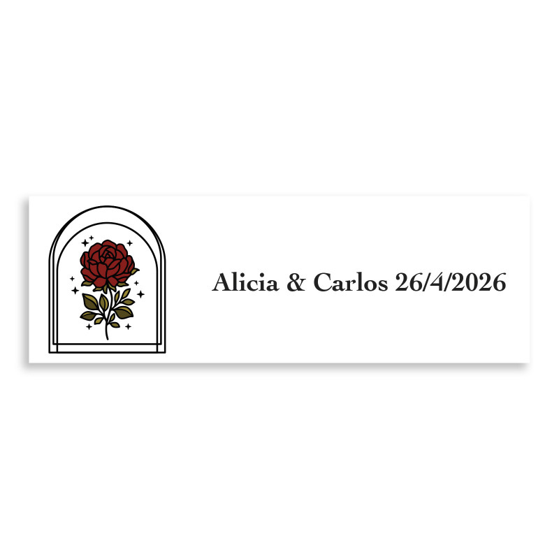 Adesivo personalizzabile 6x2cm rosa vintage per matrimoni