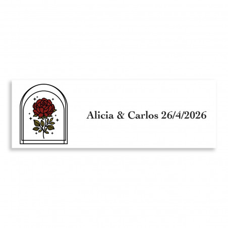 Adesivo personalizzabile 6x2cm rosa vintage per matrimoni
