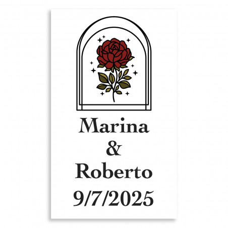 Adesivo personalizzabile 3x5cm rosa vintage per matrimoni