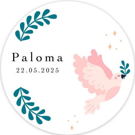 Adesivo rotondo da 2 cm con design della colomba rosa personalizzabile