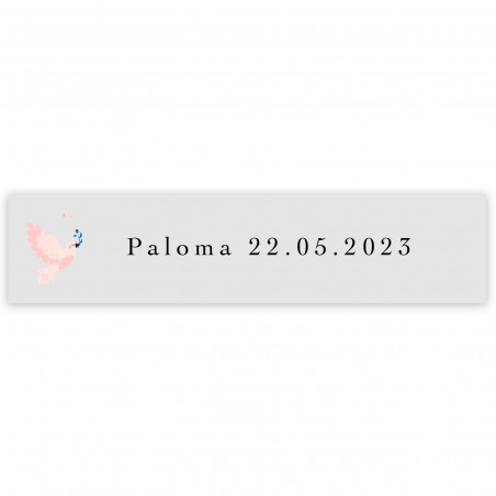 Adesivo trasparente 5x1cm personalizzabile colomba rosa