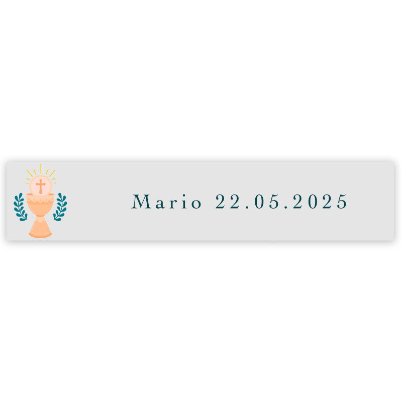 Adesivo trasparente 5x1cm design calice personalizzabile per prima comunione