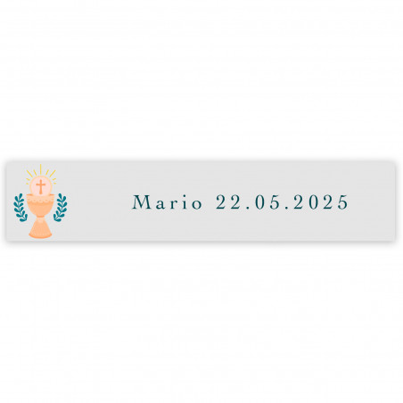 Adesivo trasparente 5x1cm design calice personalizzabile per prima comunione
