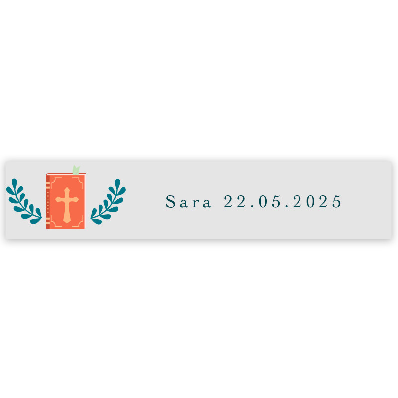 Adesivo trasparente 5x1cm design bibbia per prima comunione