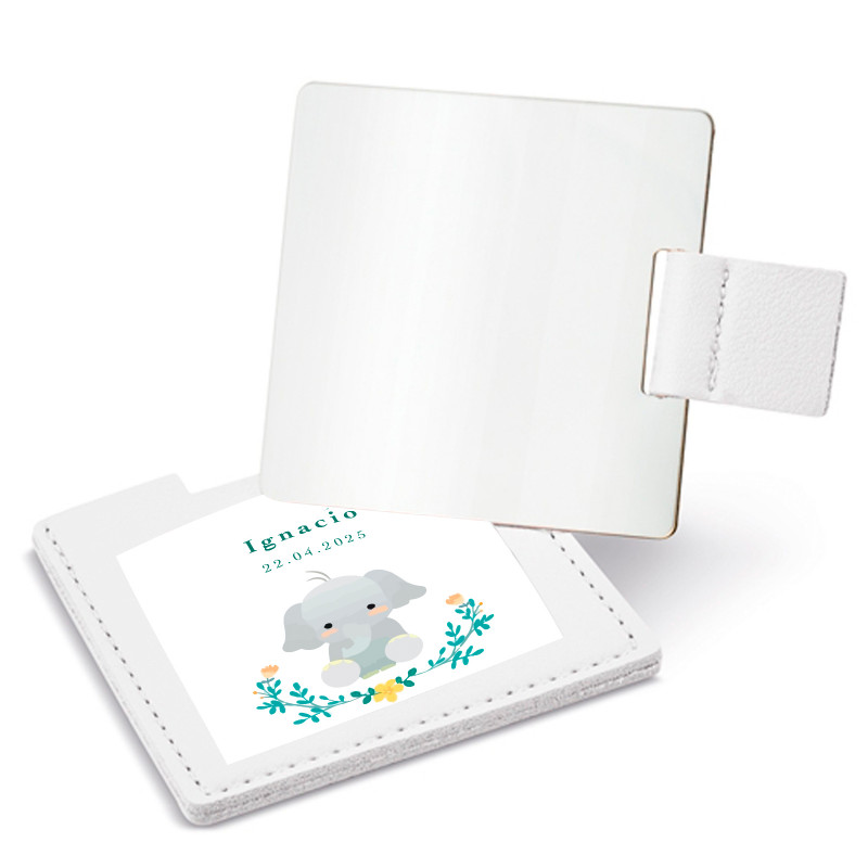 Specchio in astuccio con adesivo 5x5 cm design elefante personalizzato per dettagli
