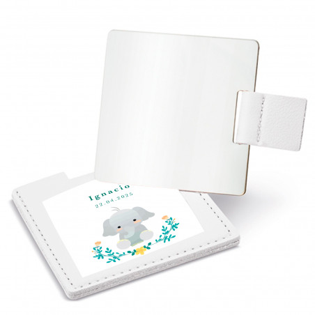Specchio in astuccio con adesivo 5x5 cm design elefante personalizzato per dettagli