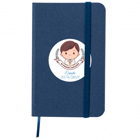 Libretto con copertina rigida e adesivo personalizzabile per dettagli prima comunione