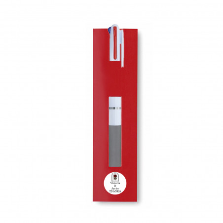 Penna multicolore con custodia in cartone rossa e adesivo personalizzato