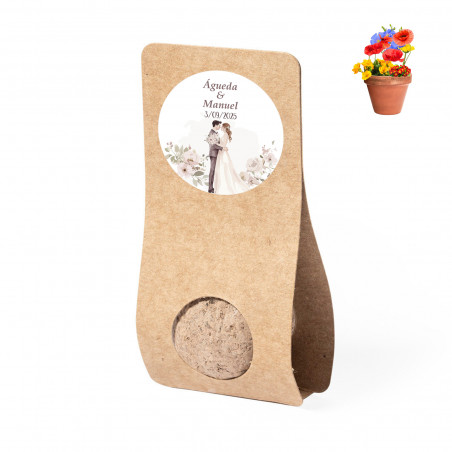 Semi di fiori a forma di bonbon con adesivo personalizzabile per dettagli di matrimonio