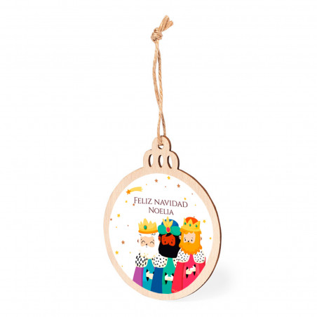 Addobbo palla di Natale in legno con adesivo personalizzato dei Re Magi per dettagli