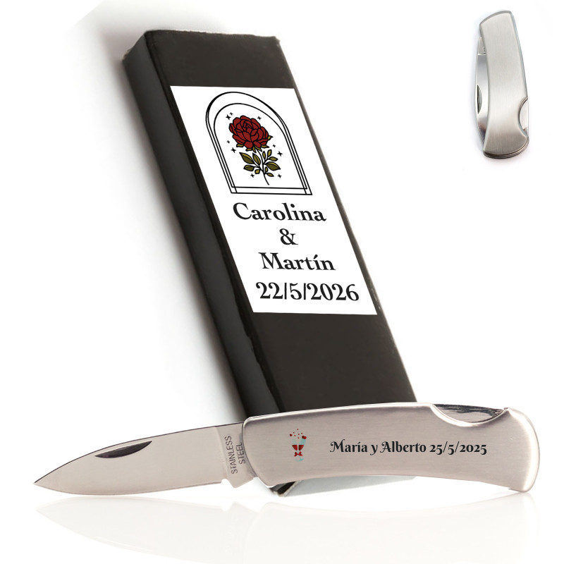 Coltello in acciaio inossidabile in scatola di cartone personalizzata per matrimonio