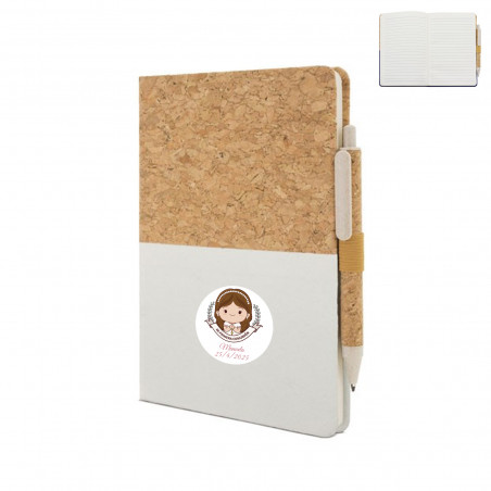 Quaderno in sughero personalizzato con adesivo di comunione per bambina