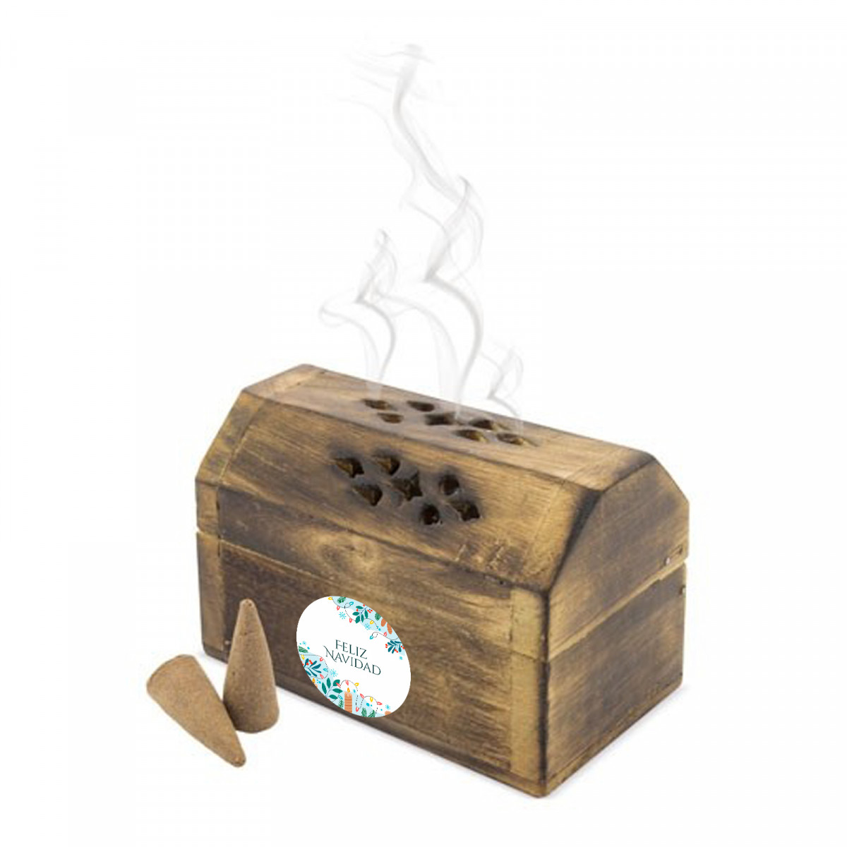 Cofanetto di incenso con adesivo natalizio personalizzato
