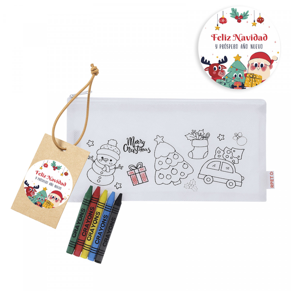 Astuccio di Natale da colorare con pastelli e etichetta personalizzata da regalare