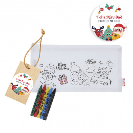 Astuccio di Natale da colorare con pastelli e etichetta personalizzata da regalare