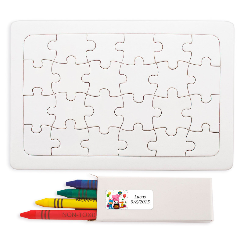 Puzzle con cera colorata per disegnare e adesivo personalizzabile Pocoyó per dettagli