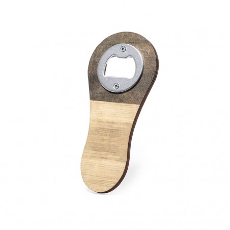 Apribottiglie in legno con adesivo e sacchetto per matrimonio