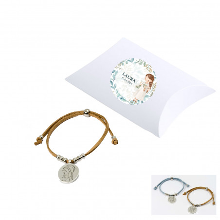 Bracciale con medaglia in scatola con adesivo per comunione per bambina