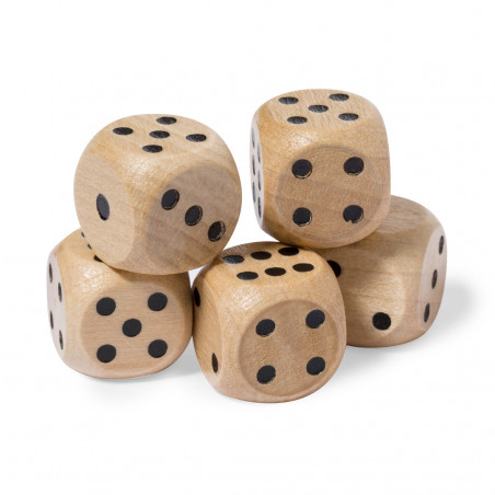 Gioco di dadi in legno in scatola personalizzata con adesivo di battesimo
