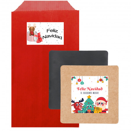 Immagine personalizzata in busta kraft rossa con adesivo buone feste per dettagli