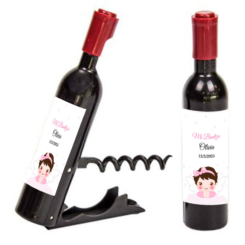 Apri bottiglie di vino con adesivo personalizzato per dettagli di battesimo