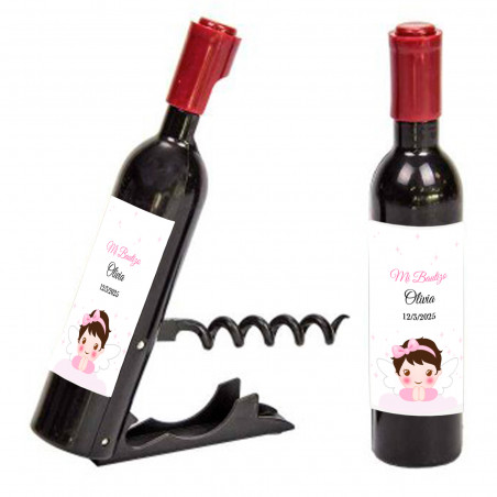 Apri bottiglie di vino con adesivo personalizzato per dettagli di battesimo