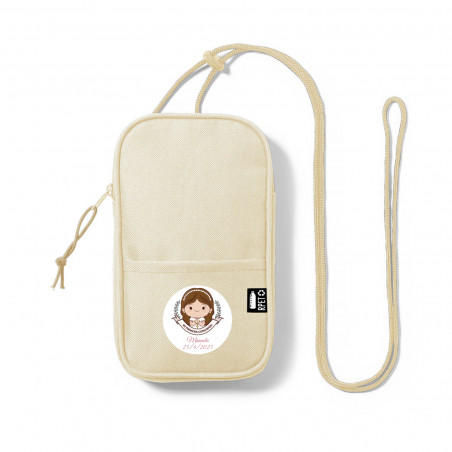 Borsa beige per cellulare con adesivo di comunione per ragazze