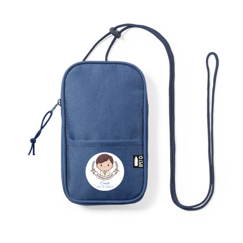 Portamobile blu con adesivo di comunione per bambino