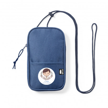 Portamobile blu con adesivo di comunione per bambino