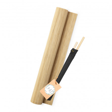 Sottopiatto individuale in bamboo e bacchette giapponesi con cartolina e adesivo personalizzato da regalare