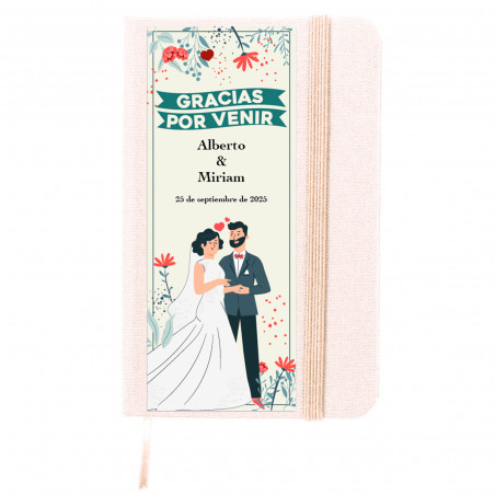 Blocco note con copertina rigida e adesivo per matrimonio personalizzabile per dettagli