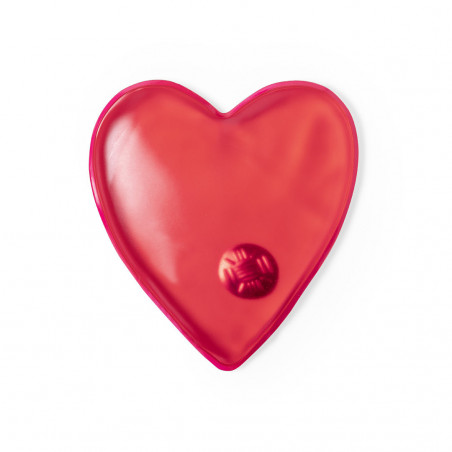 Scaldamani a forma di cuore rosso con borsa e adesivo personalizzato