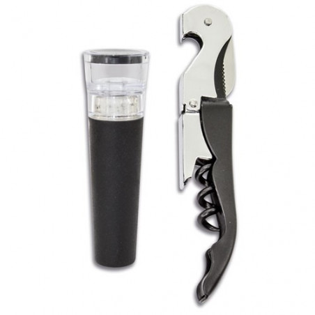 Cavatappi e tappo per vino con pompa a vuoto in elegante astuccio con biglietto di battesimo personalizzabile per dettagli