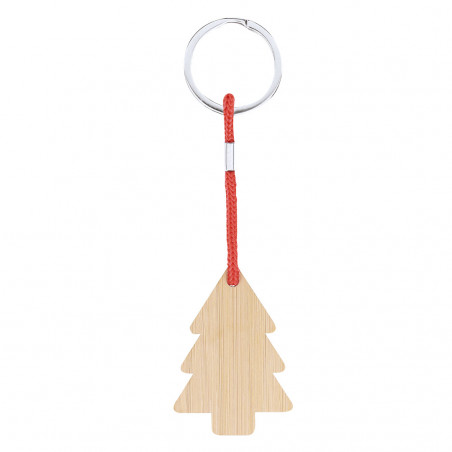 Portachiavi albero di Natale in legno in sacchetto con adesivo natalizio personalizzabile per dettagli