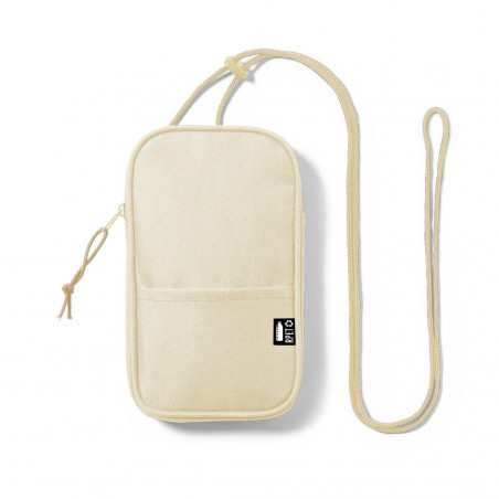 Porta cellulare beige con adesivo personalizzato per battesimo