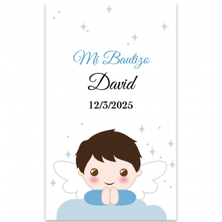 Adesivo angelo bambino 3x5 rettangolare personalizzabile per battesimo