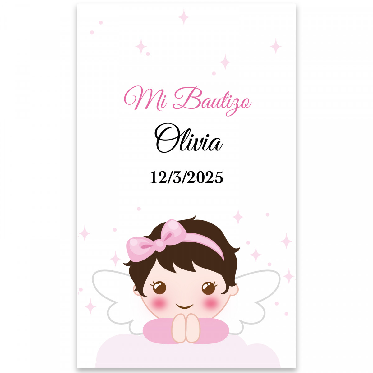 Adesivo angelo bambina 3x5 rettangolare personalizzabile per battesimo