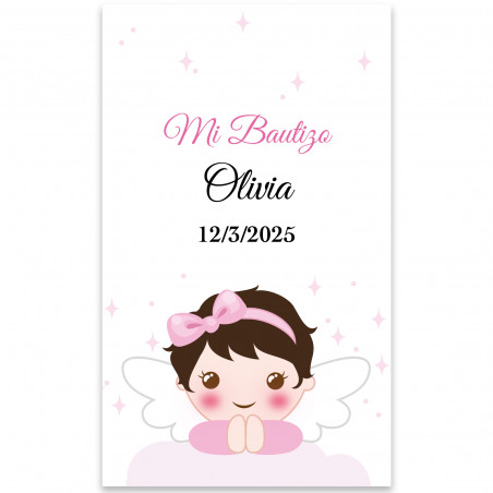 Adesivo angelo bambina 3x5 rettangolare personalizzabile per battesimo