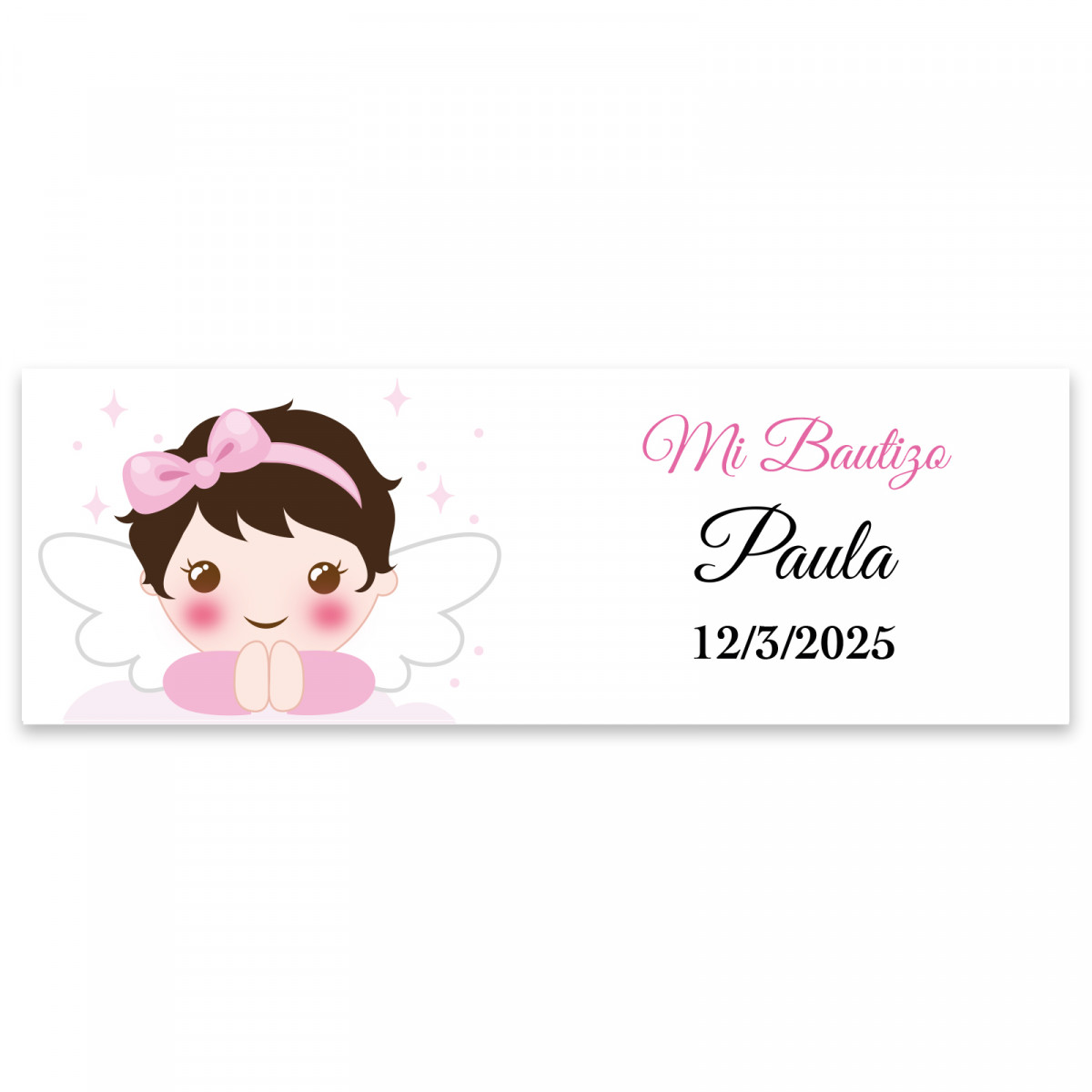 Adesivo rettangolare 6x2 personalizzabile angelo bambina per battesimo