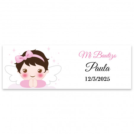 Adesivo rettangolare 6x2 personalizzabile angelo bambina per battesimo