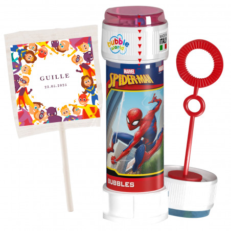 Pompero di Spiderman e lecca-lecca di supereroi personalizzati per gli invitati