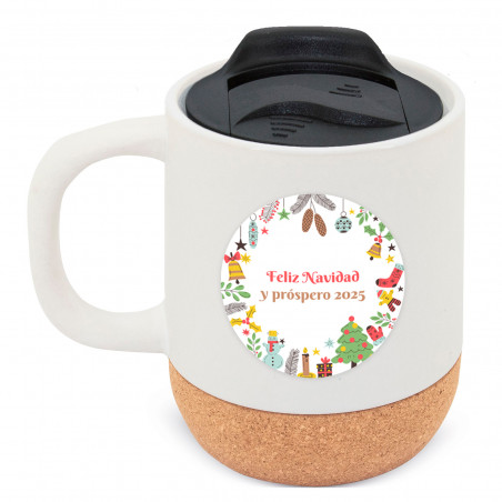 Tazza termica in ceramica con adesivo natalizio personalizzato per dettagli