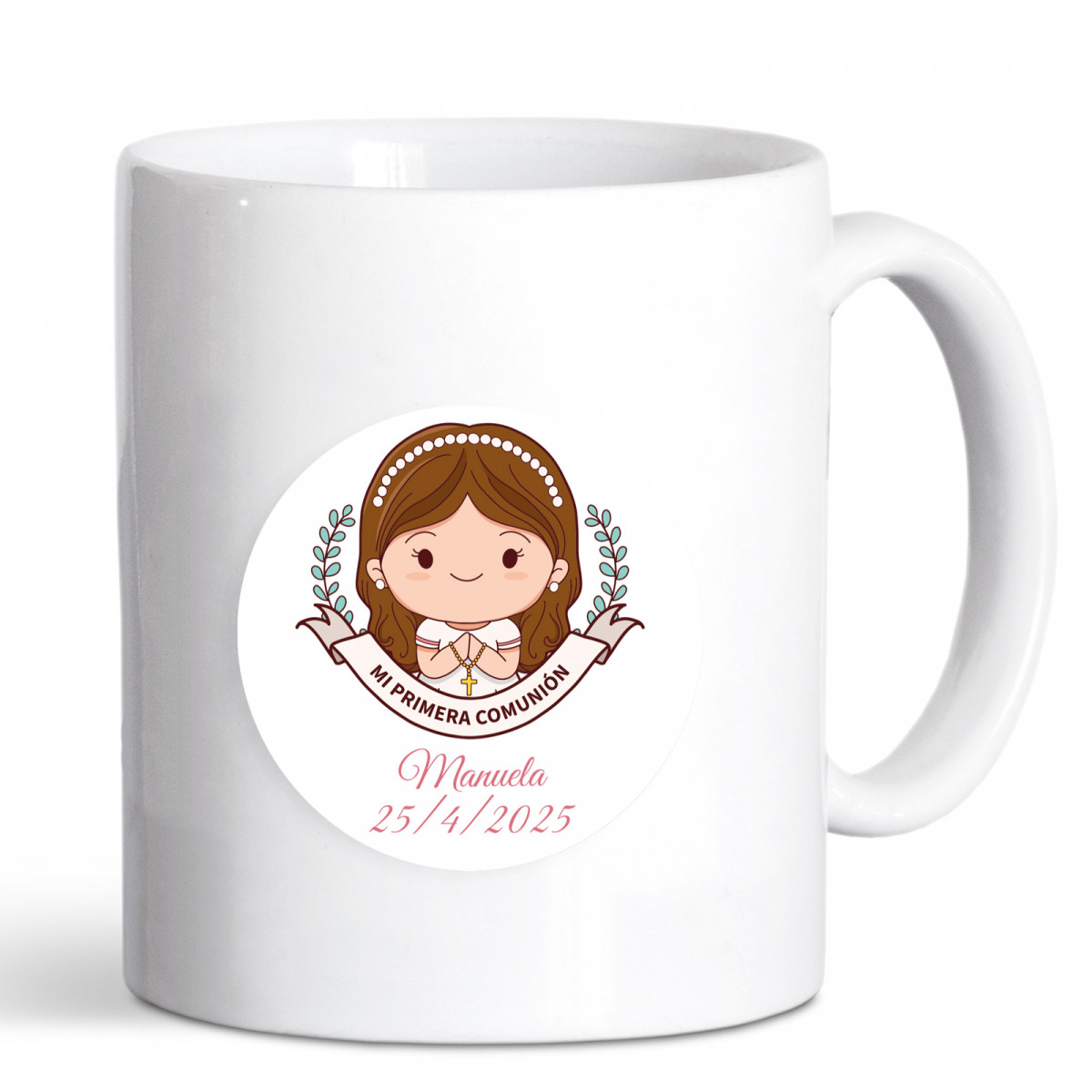Tazza con adesivo prima comunione per dettagli bambina