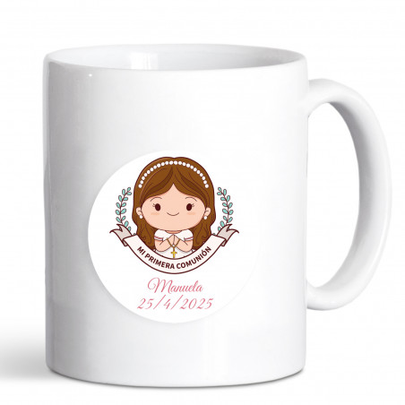 Tazza con adesivo prima comunione per dettagli bambina