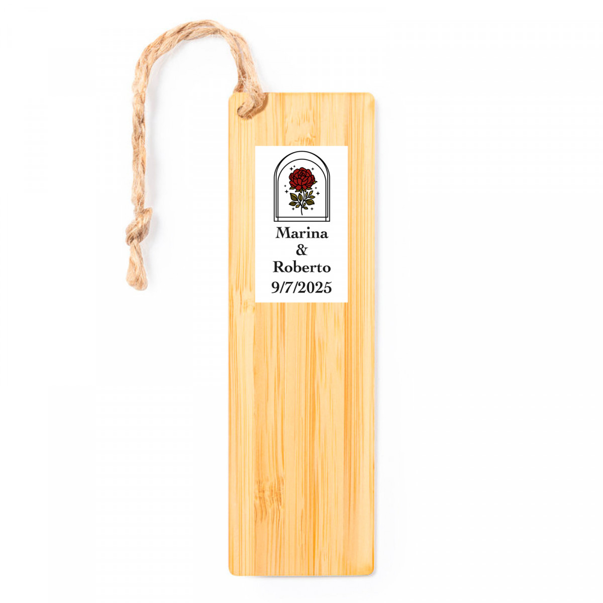 Segnalibro in bambù con adesivo rosa vintage per dettagli