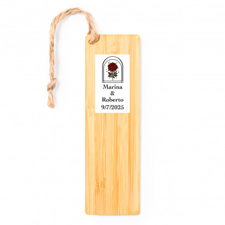Segnalibro in bambù con adesivo rosa vintage per dettagli